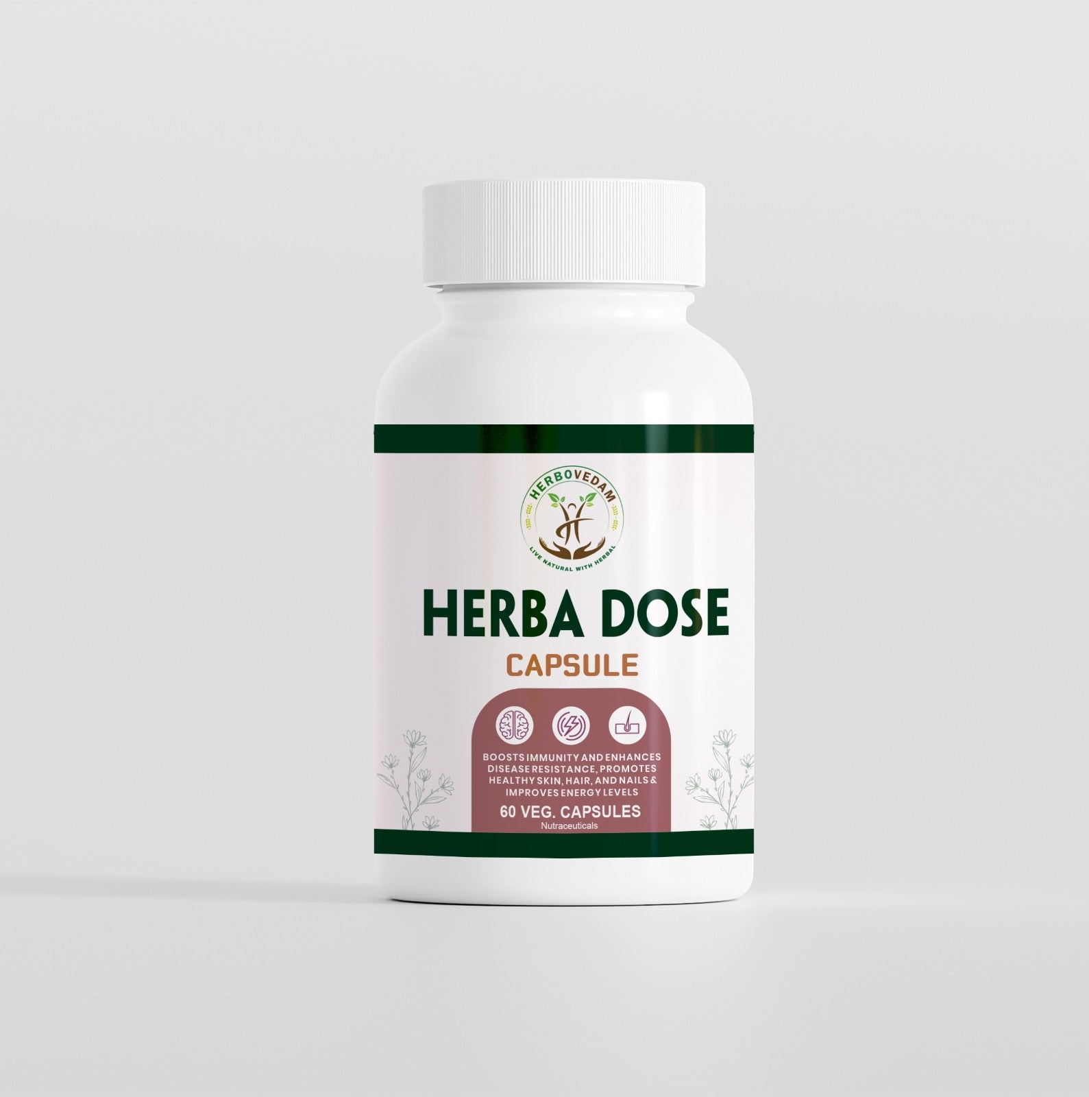 Herba Dose Capsules by Herbovedam, a herbal supplement designed to boost immunity and support wellness in diabetes management.