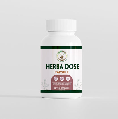 Herba Dose Capsules by Herbovedam, a herbal supplement designed to boost immunity and support wellness in diabetes management.