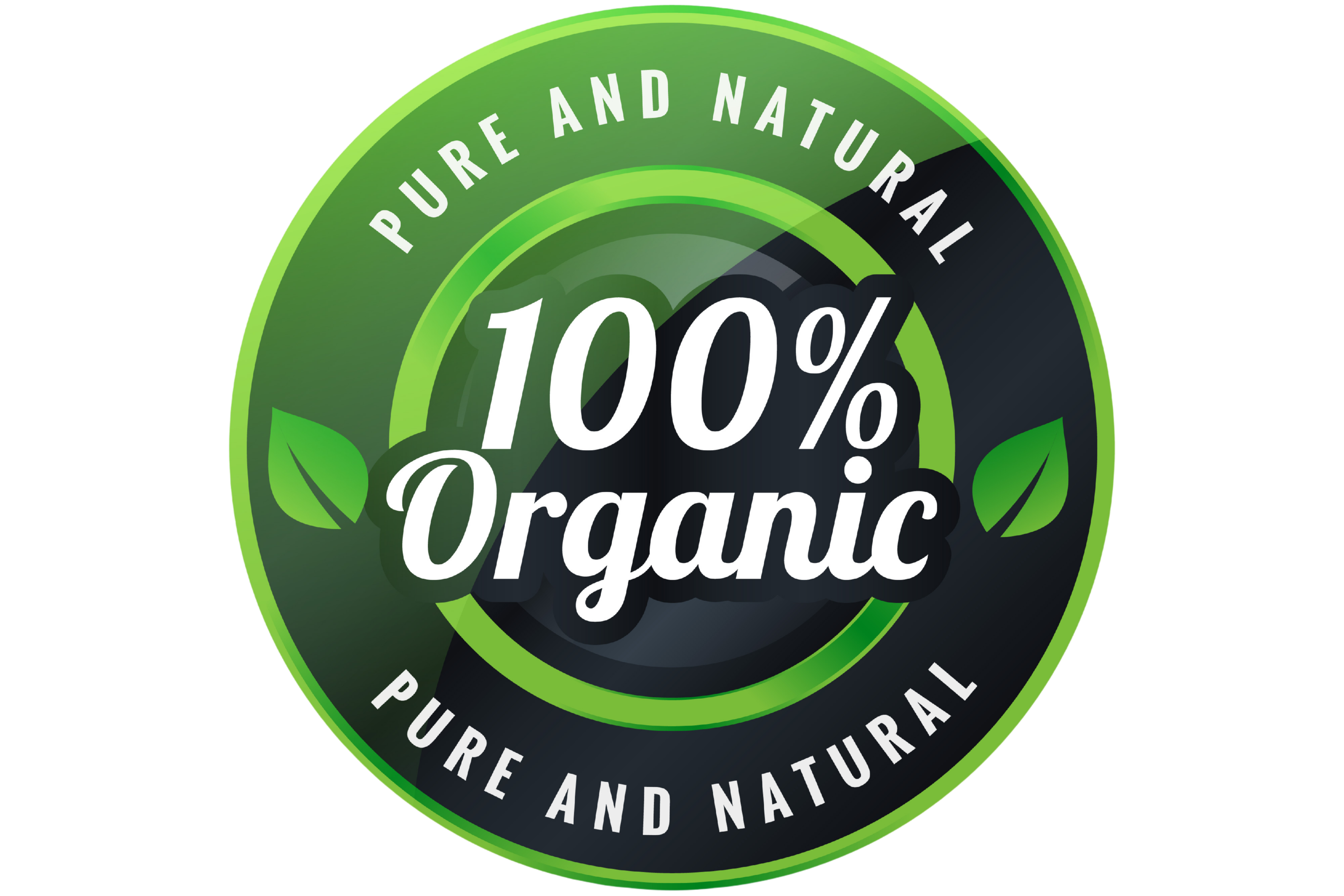 Circular logo with '100% Organic' text on a white background